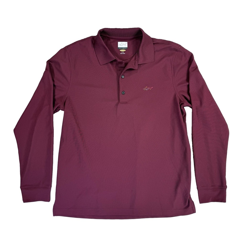 Greg Norman Play Dry Long Sleeve Golf Polo Shirt Mens M Burgundy Performance